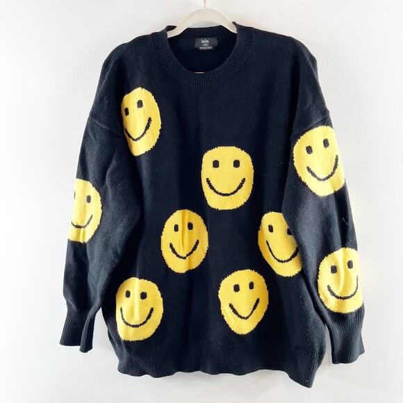 Dressed in LALA Have Fun Oversized Smile Knit Pullover Sweater Black S / M - Picture 4 of 6